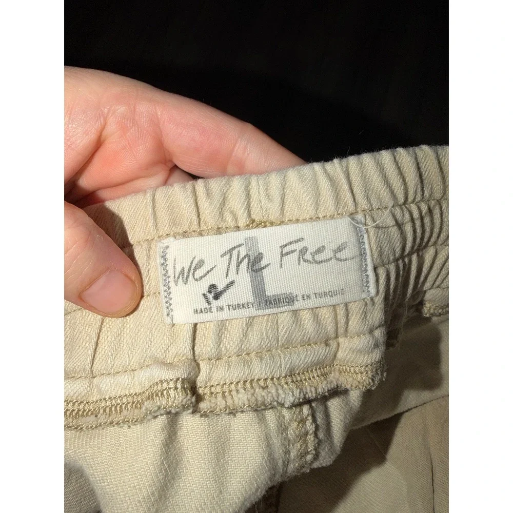 We The Free Free People Beige Cotton‎ Wide Leg Utility Pants Drawstring Large H1